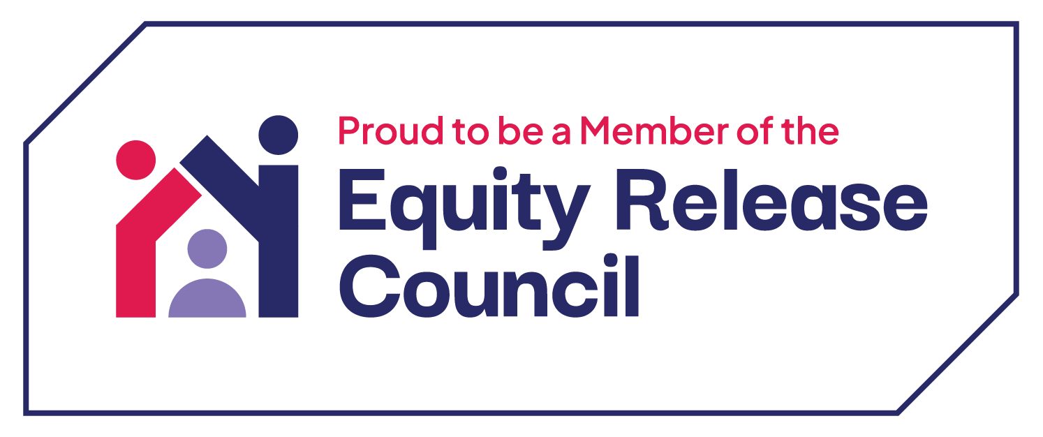 Equity Release Council membership badge with stylized house design in colors red, blue, and purple.